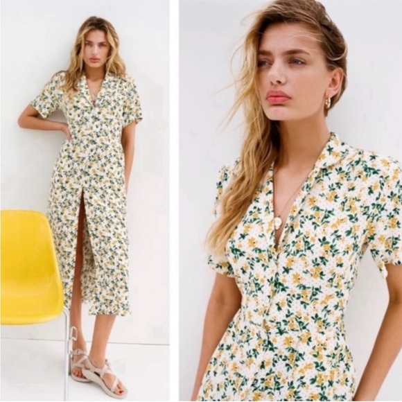 Urban Outfitters Yellow Floral Button Up Dress - Picture 1 of 7